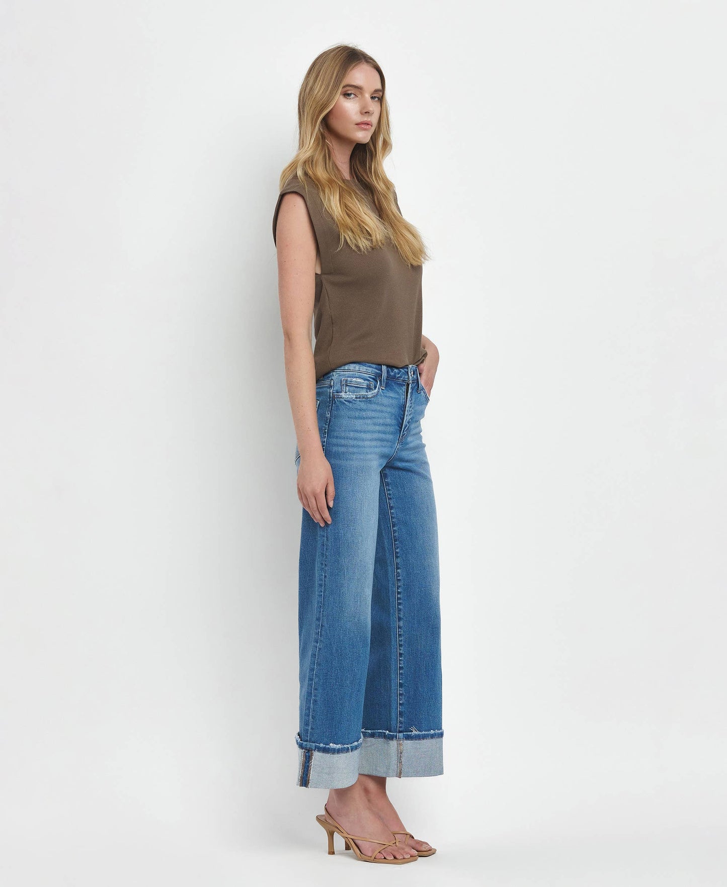 Roni High Rise Cuff Wide Jeans