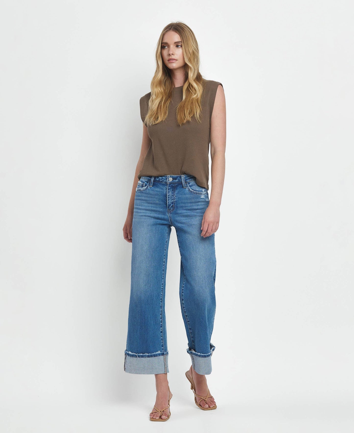 Roni High Rise Cuff Wide Jeans