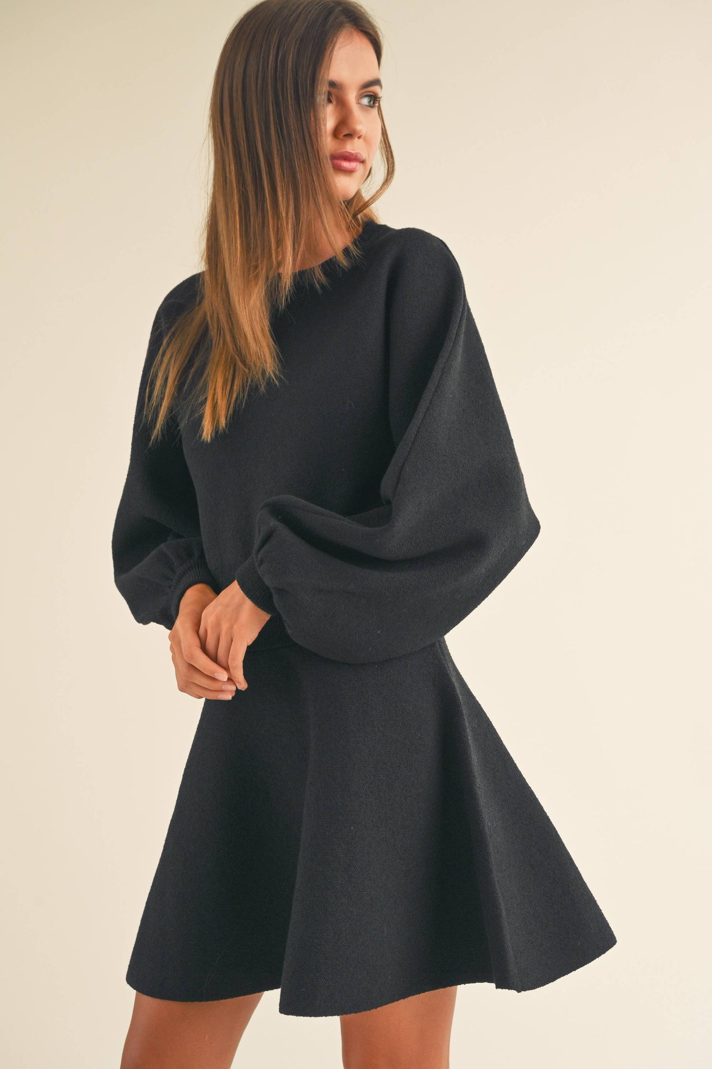 Raven Balloon Sleeve Sweater Dress