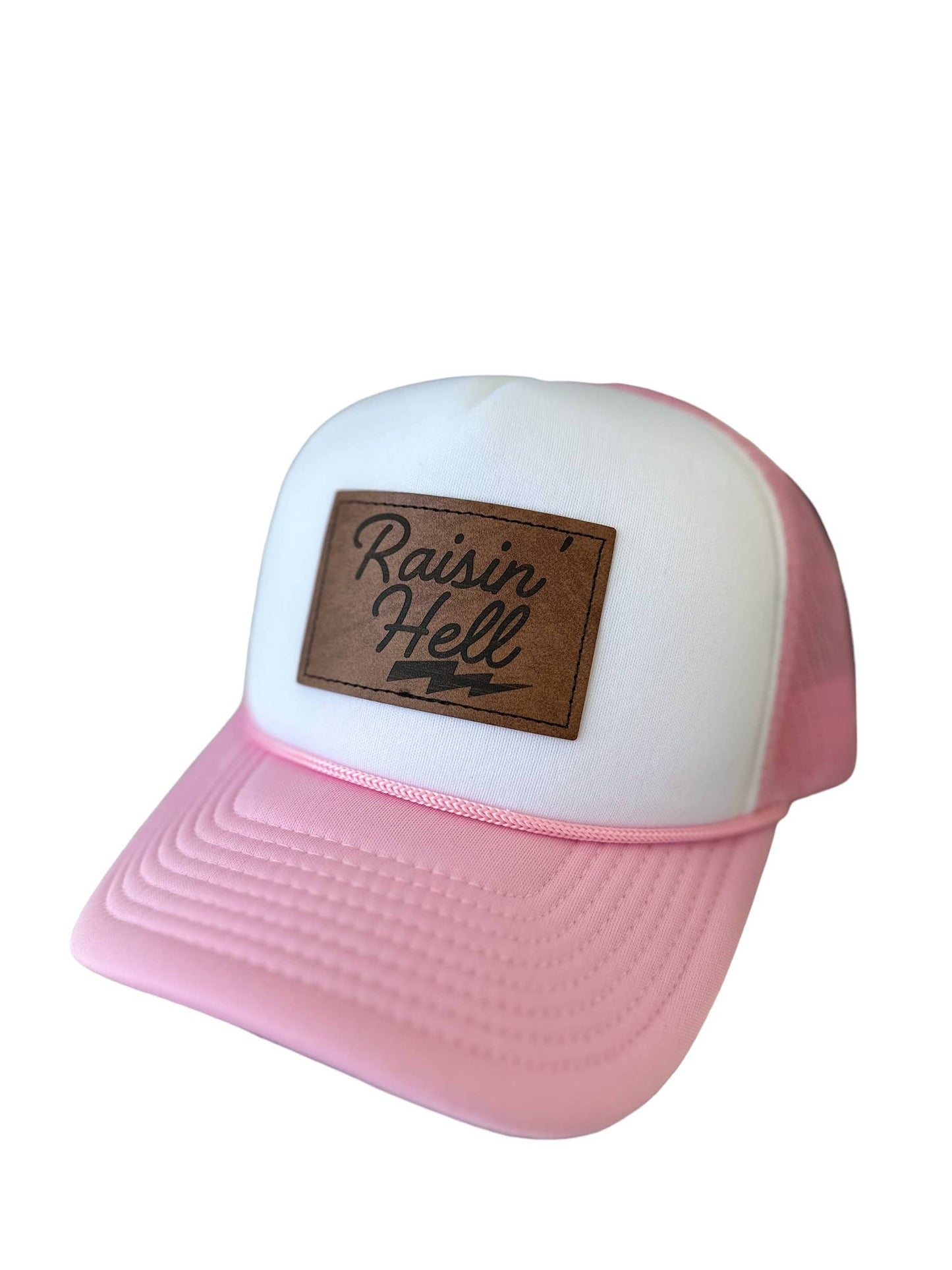 Raisin' Hell Leather Patch Trucker Hat