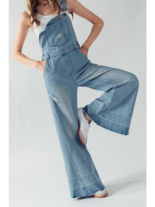 Victoria Flare Overalls in Blue Denim