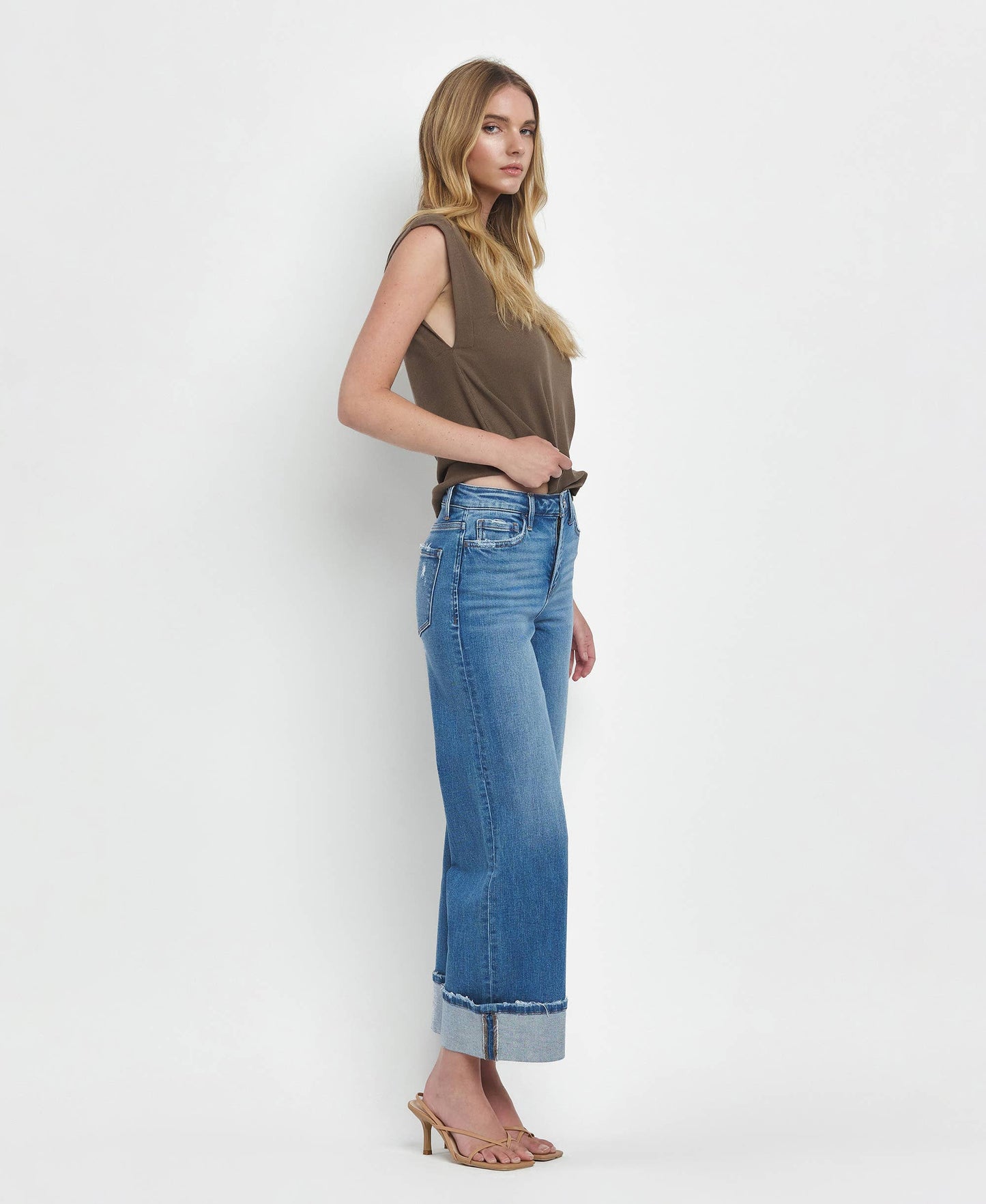 Roni High Rise Cuff Wide Jeans