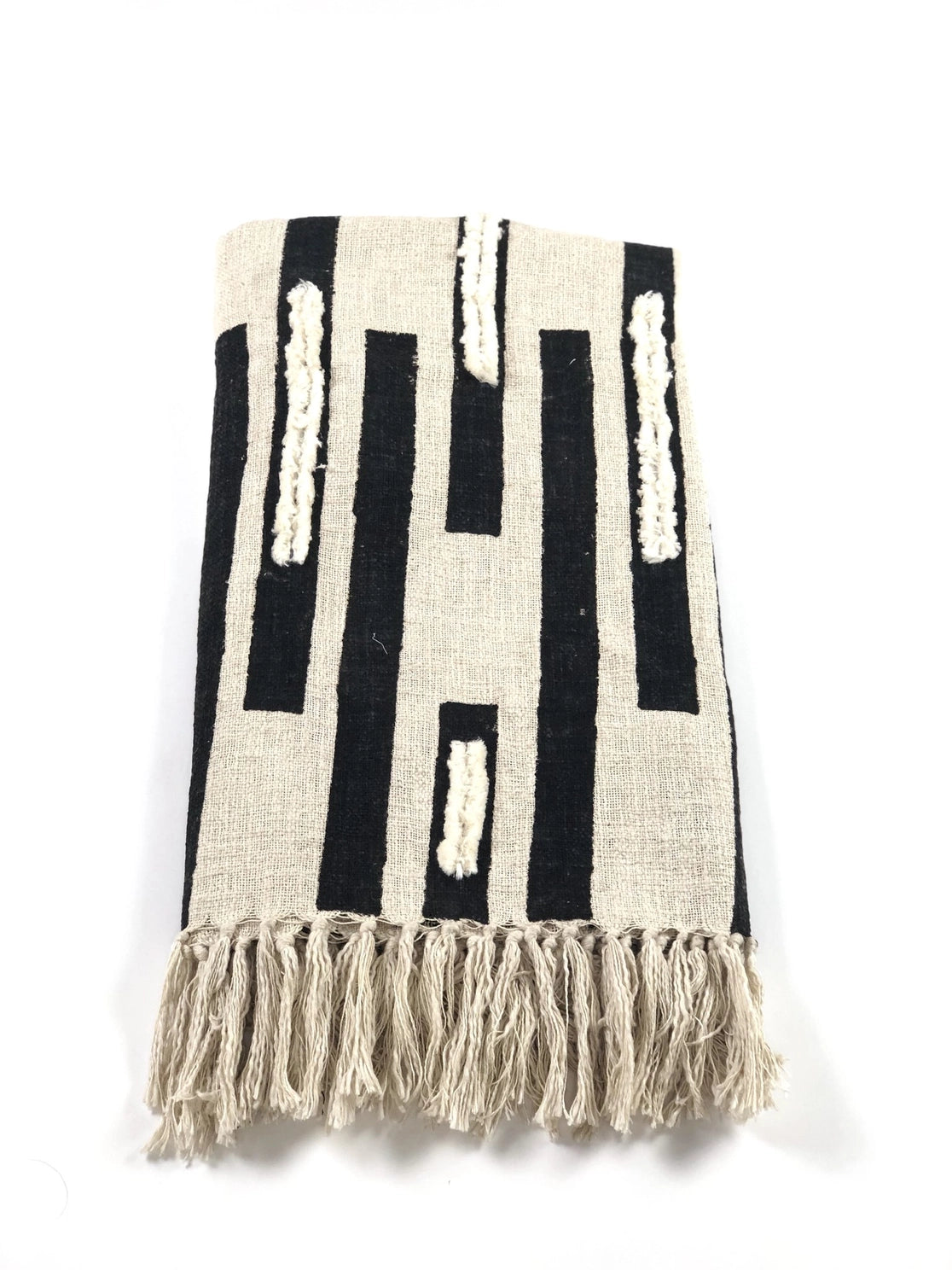 Black & Cream Fringe Handwoven Throw Blanket