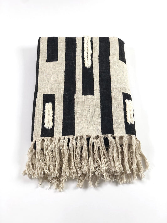 Black & Cream Fringe Handwoven Throw Blanket