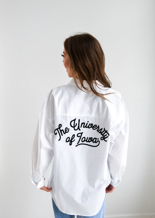 The University of Iowa White Linen Button Up