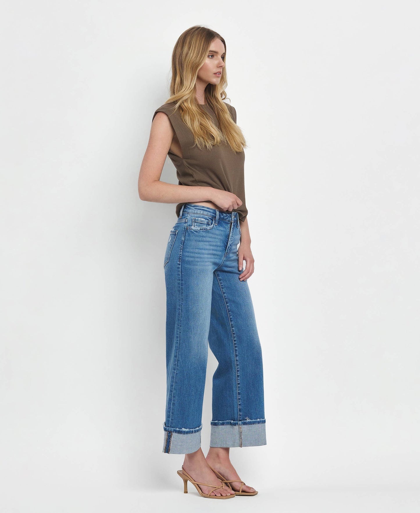 Roni High Rise Cuff Wide Jeans