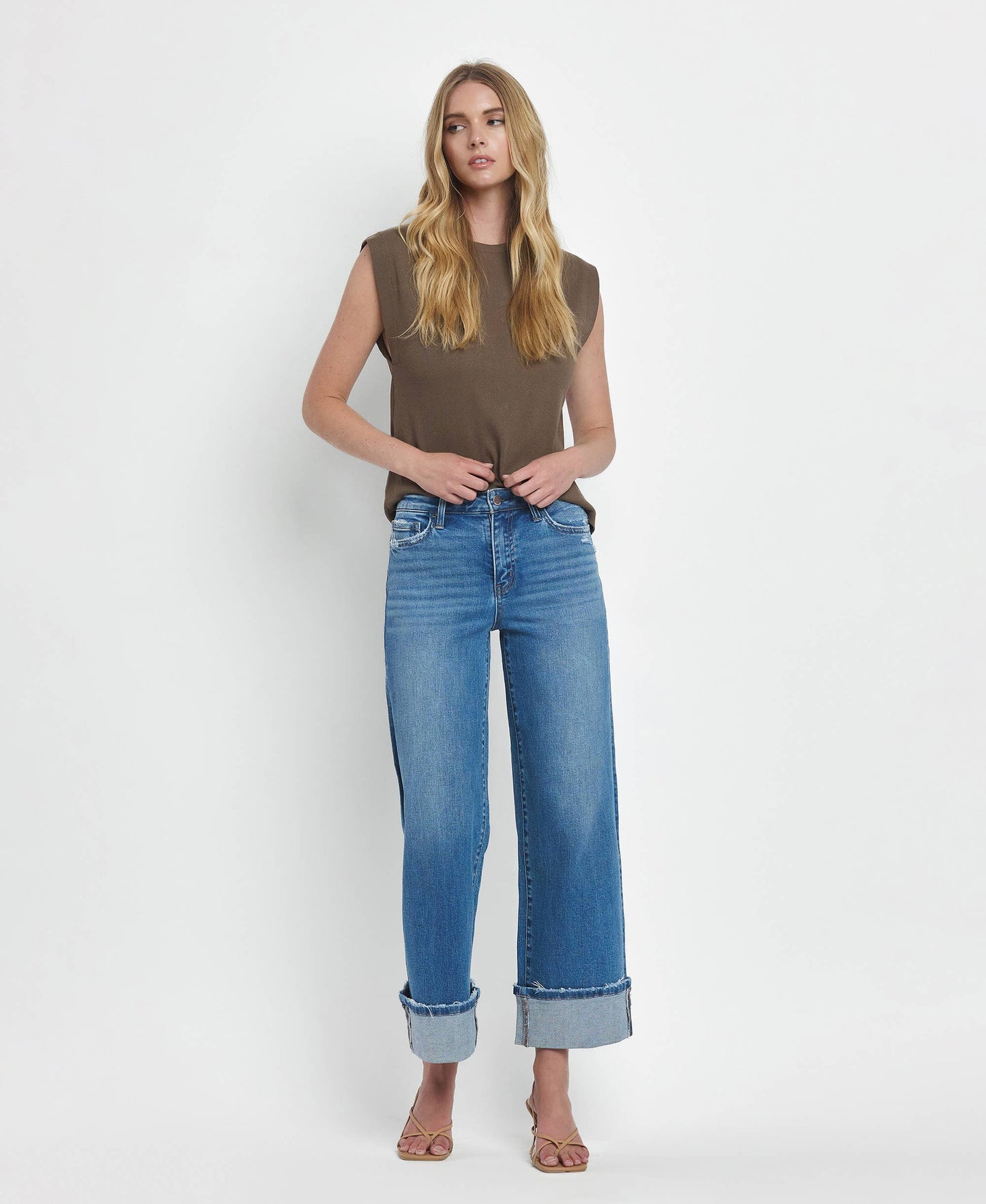 Roni High Rise Cuff Wide Jeans