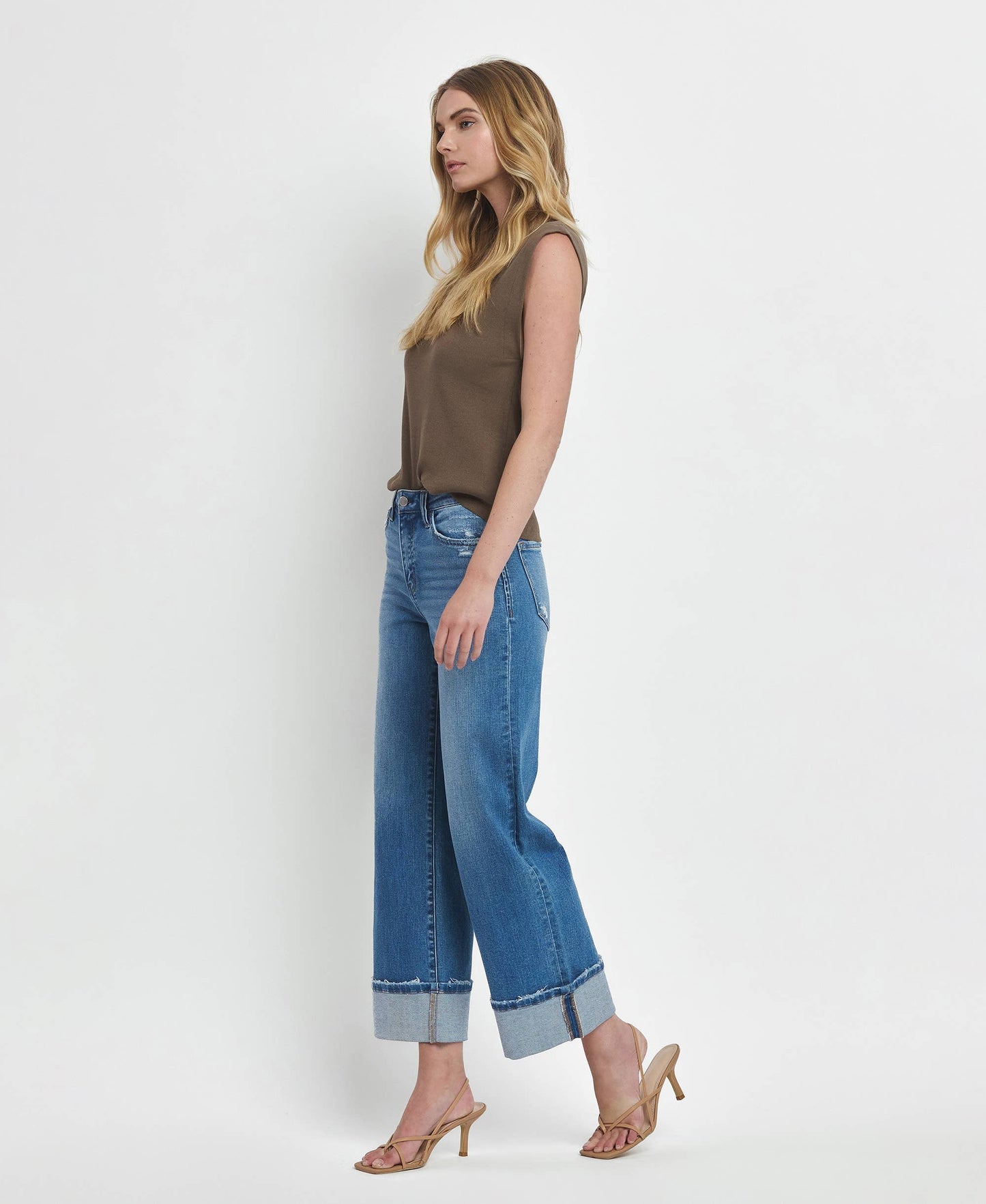 Roni High Rise Cuff Wide Jeans