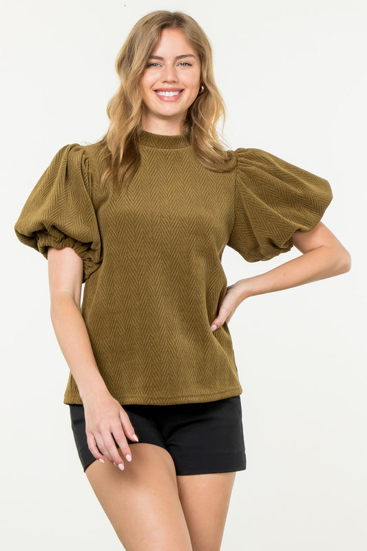 Yelena Puff-Sleeve Corduroy Top