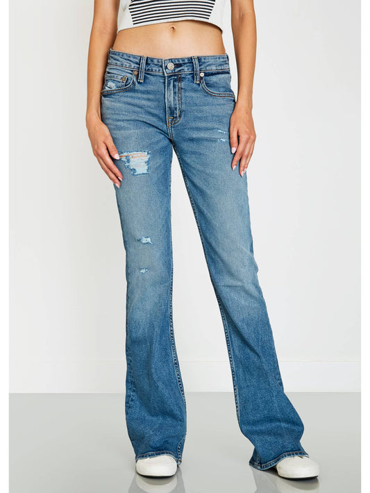 Scarlett Low Rise 70s Inspired Distressed Flare Jeans