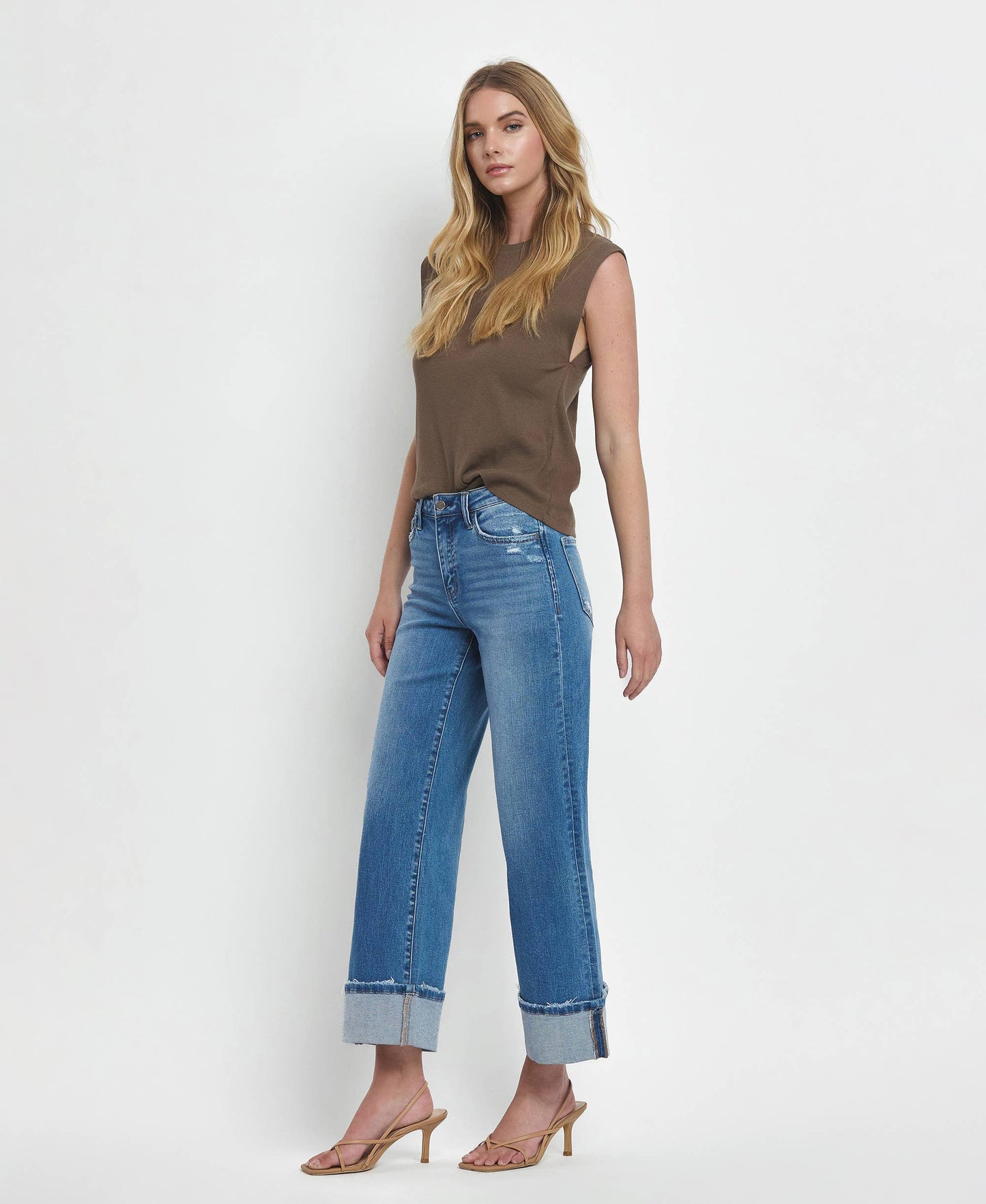 Roni High Rise Cuff Wide Jeans