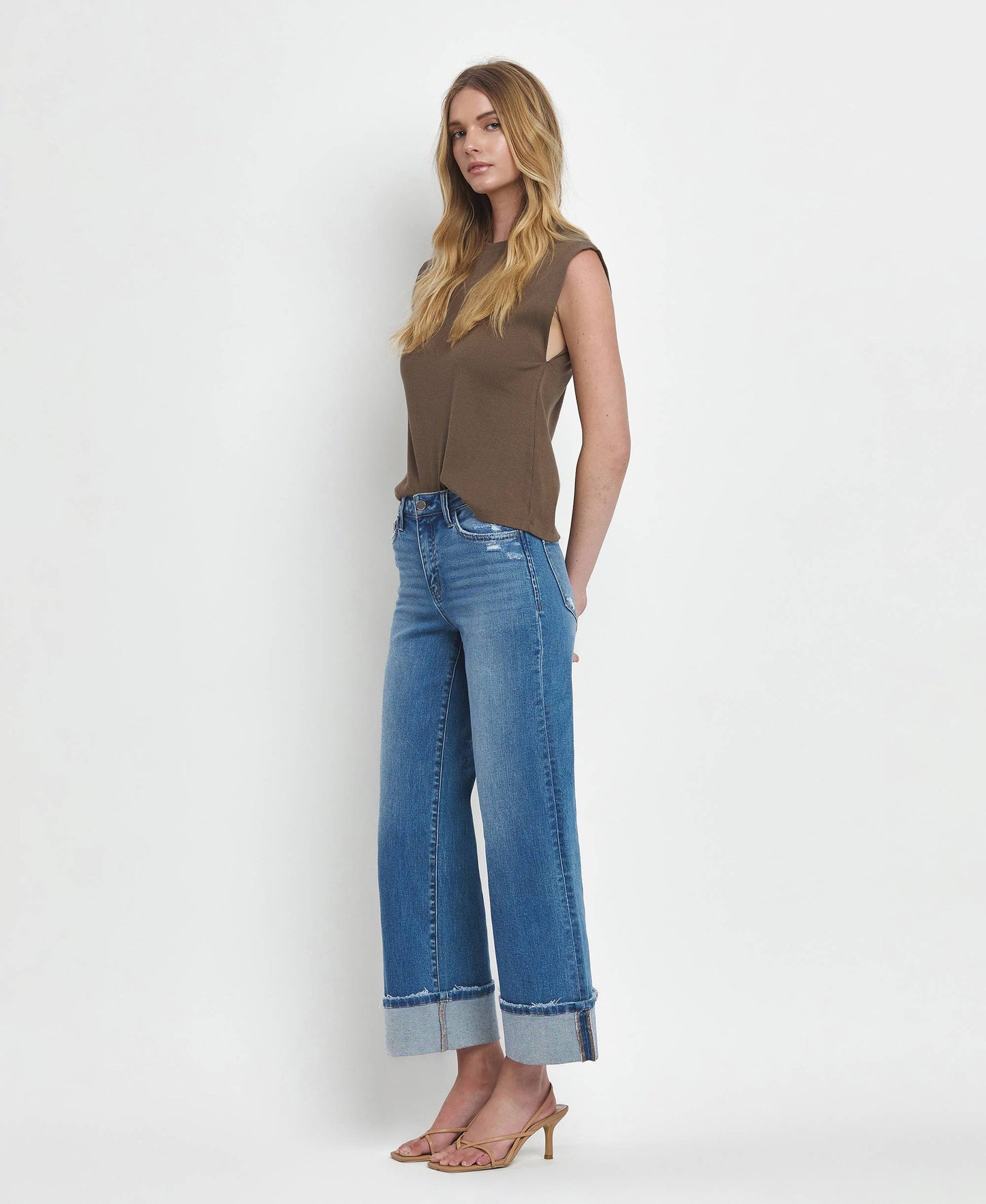 Roni High Rise Cuff Wide Jeans