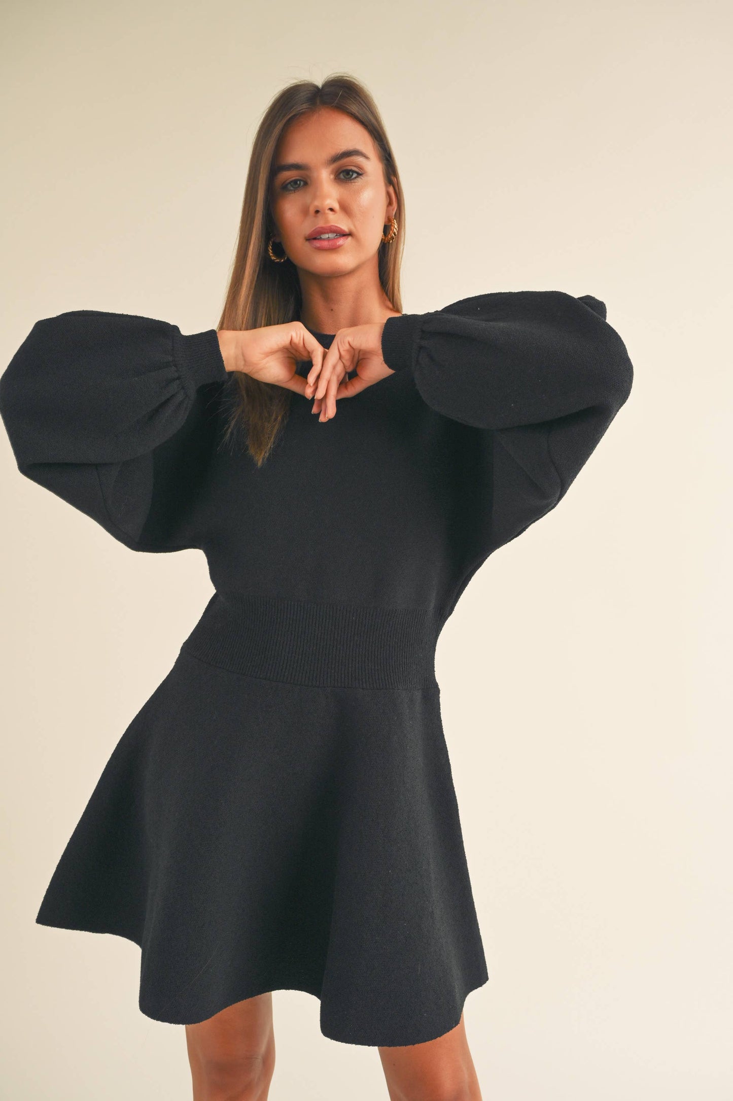 Raven Balloon Sleeve Sweater Dress