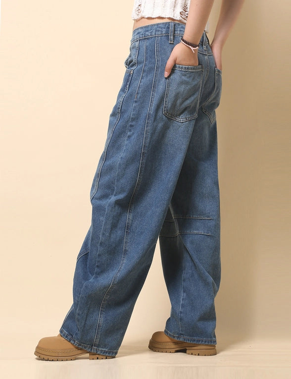 Trisha Mid Rise Wide Leg Barrel Jeans