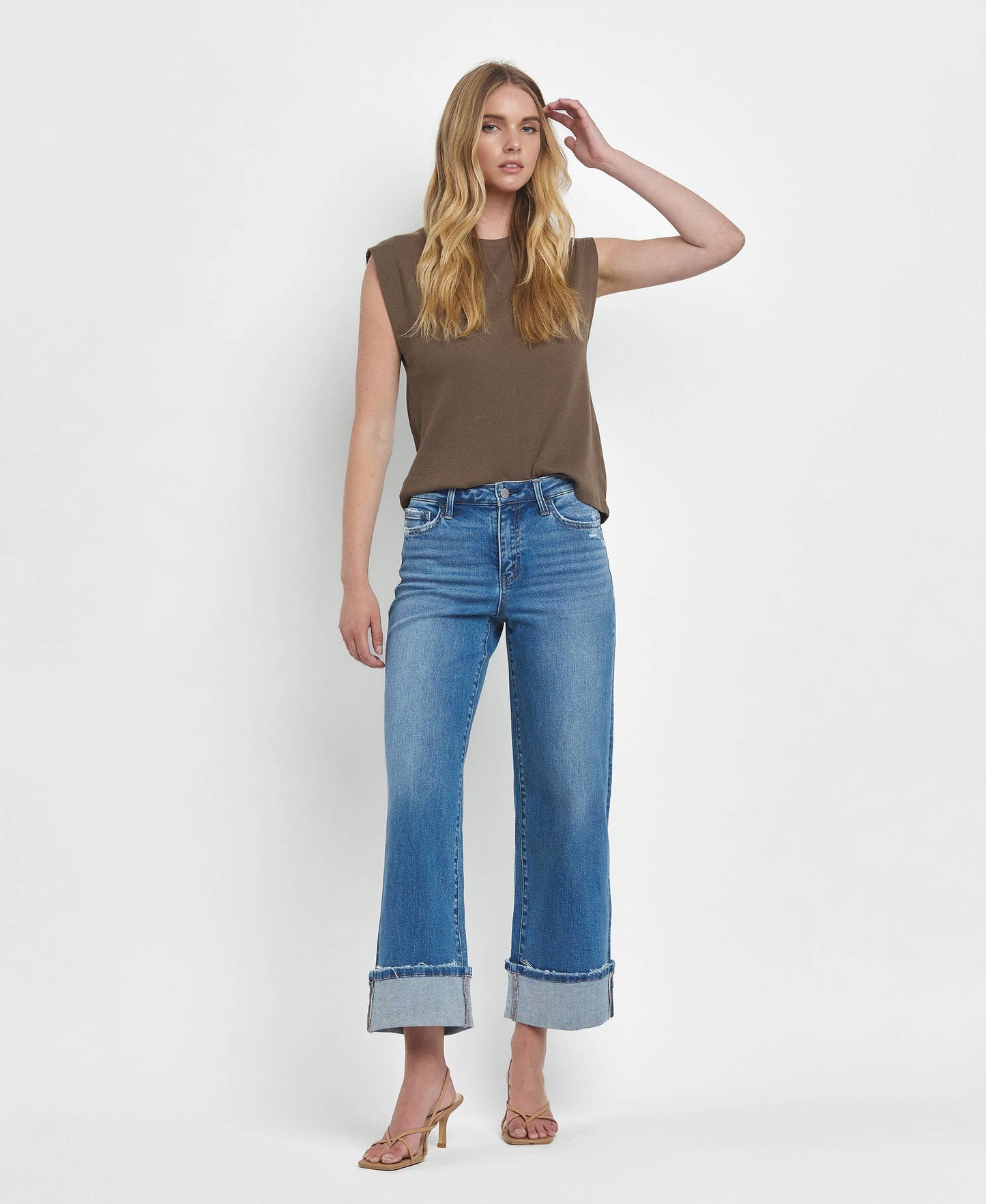 Roni High Rise Cuff Wide Jeans