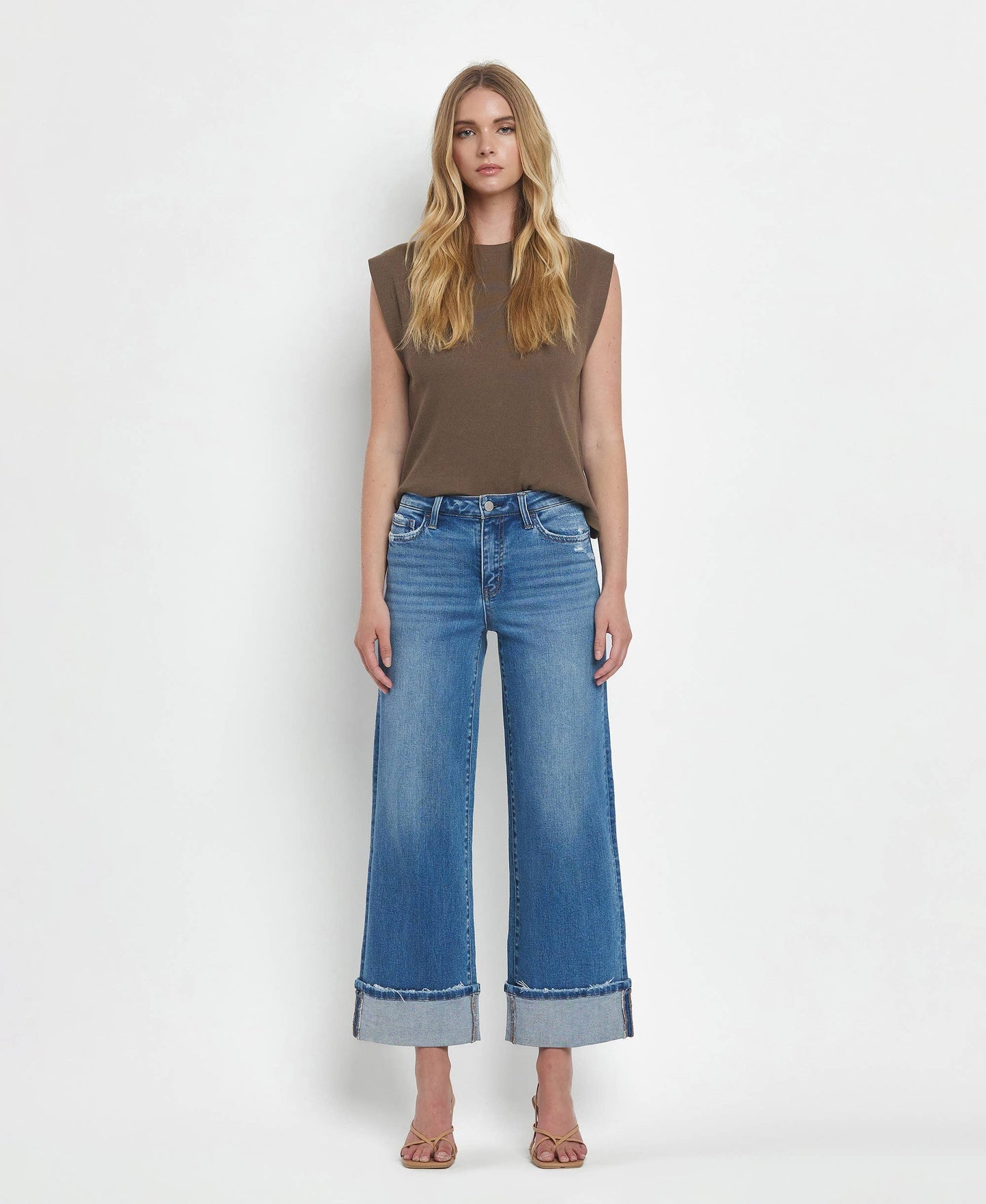 Roni High Rise Cuff Wide Jeans