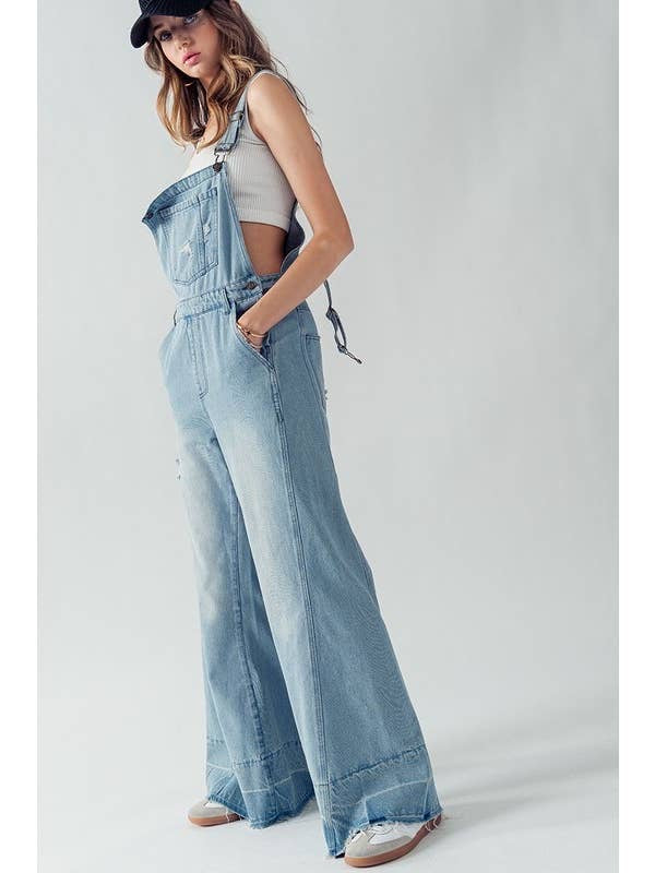 Victoria Flare Overalls in Blue Denim