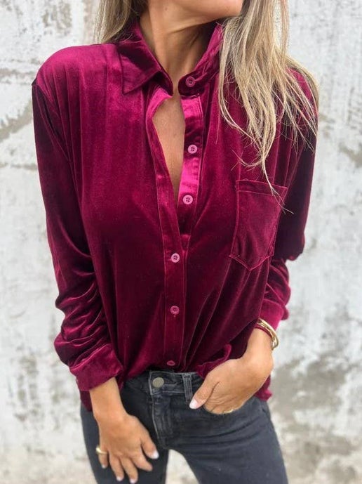 Tuscany Velvet Button-Up Blouse