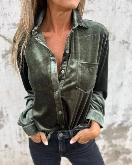 Tuscany Velvet Button-Up Blouse