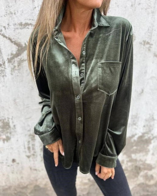 Tuscany Velvet Button-Up Blouse